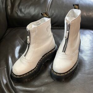 Dr. Martens White Combat Moto Boots with Chunky Sole